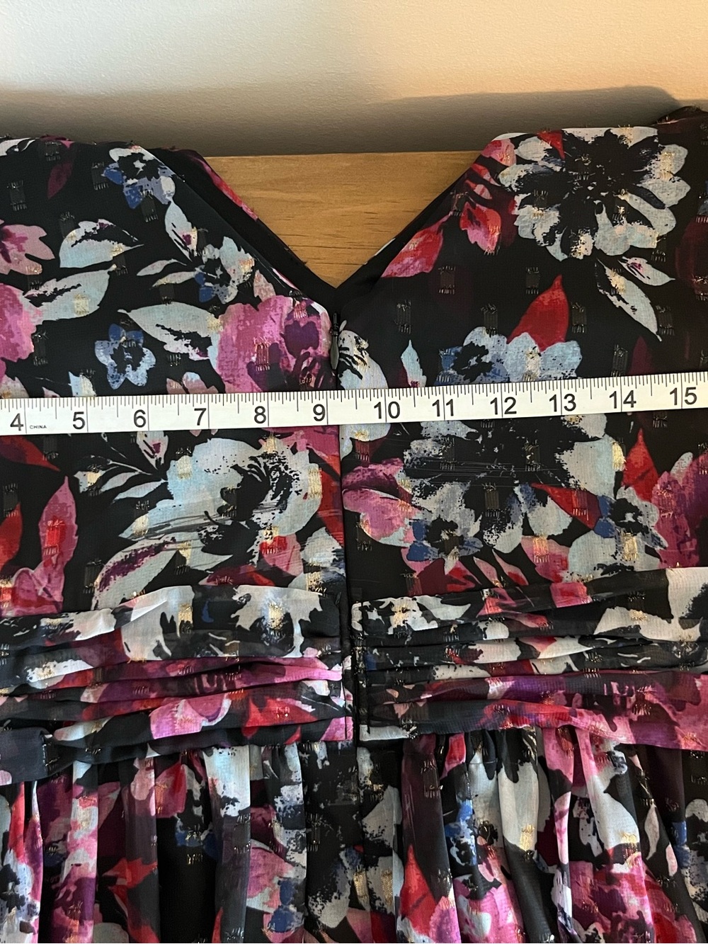 alex & eve Black Maxi Dress with Pink & Grey Floral Print with Gold Accents - Picture 6 of 6
